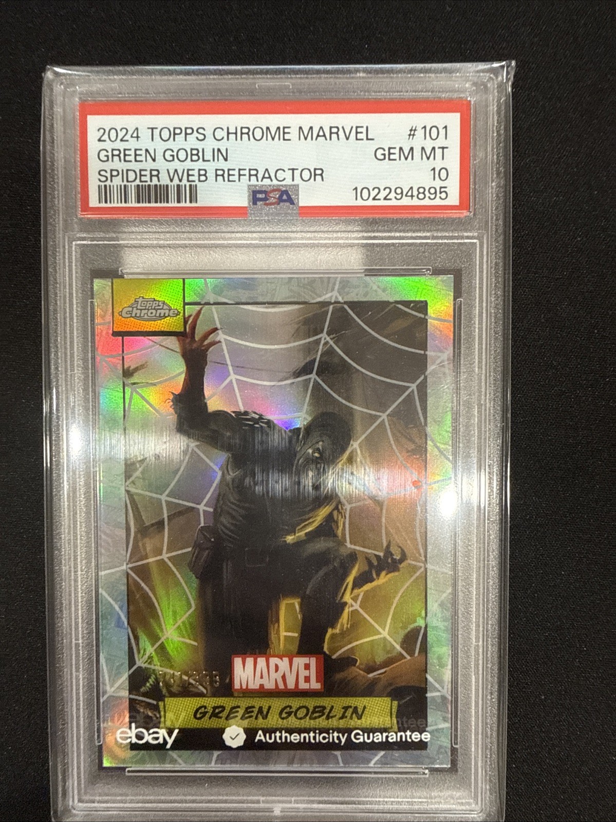 2024 Topps Chrome Marvel Green Goblin Spider Web Refractor /399 PSA 10 #101 POP7