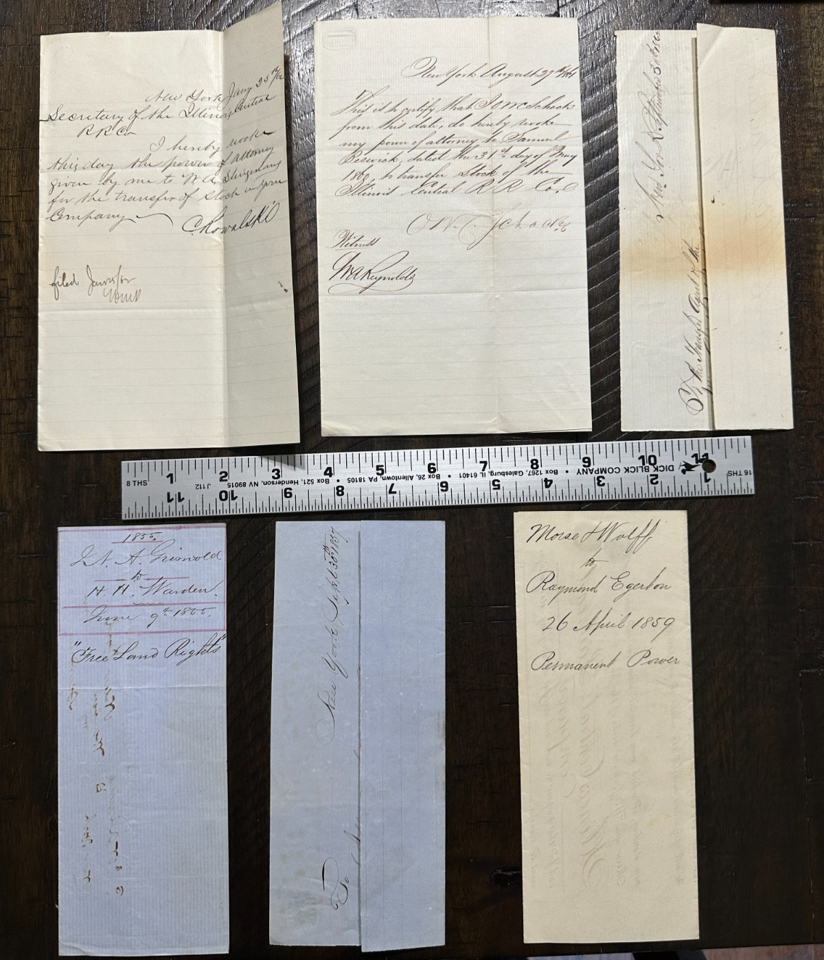 Lot 6 - 1855, 1857, 1859, 1861 & 1862 (x2) Illinois Central Railroad ephemera Lot 6 - 1855, 1857, 1859, 1861 & 1862 (x2) Illinois Central Railroad ephemera