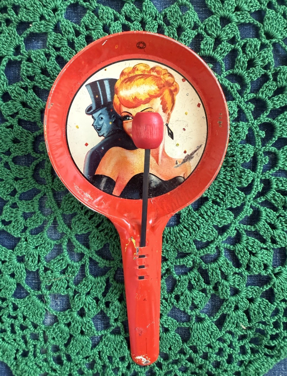 VIntage 1950s Halloween T. Conn tin litho noisemaker party toy