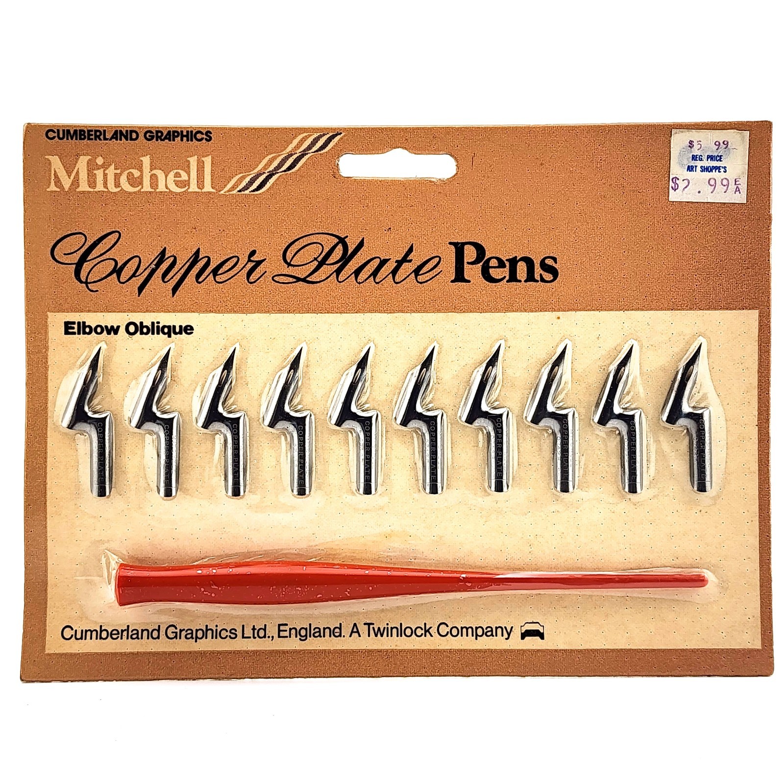 Vintage William Mitchell Copper Plate Pens 10 Elbow Oblique Nibs w/ Handle NEW Vintage William Mitchell Copper Plate Pens 10 Elbow Oblique Nibs w/ Handle NEW
