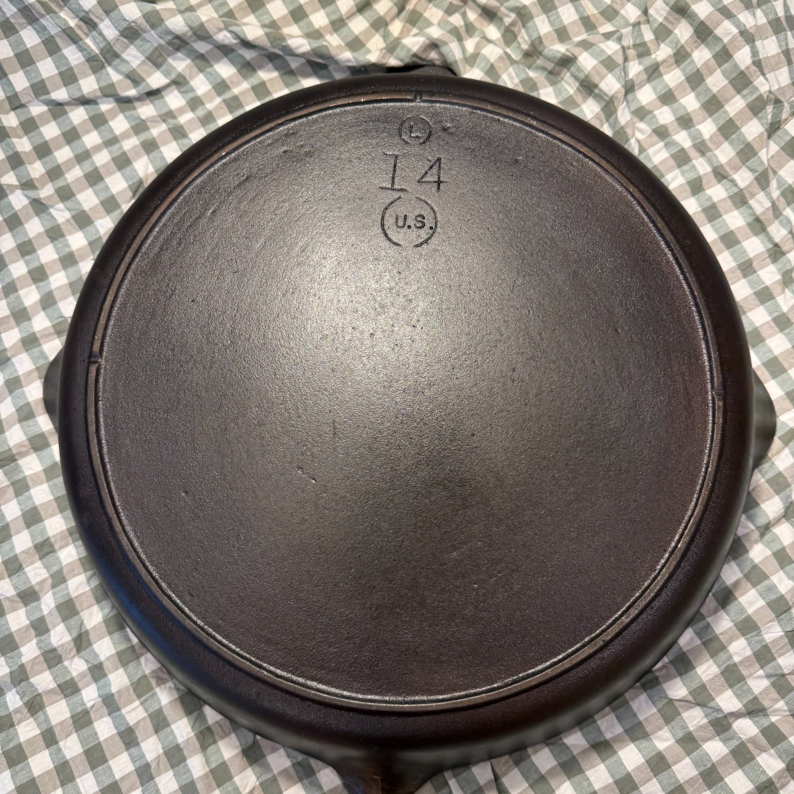 Vintage Three Notch Lodge No. 14 Cast Iron Skillet With Repaired Handle Vintage Three Notch Lodge No. 14 Cast Iron Skillet With Repaired Handle