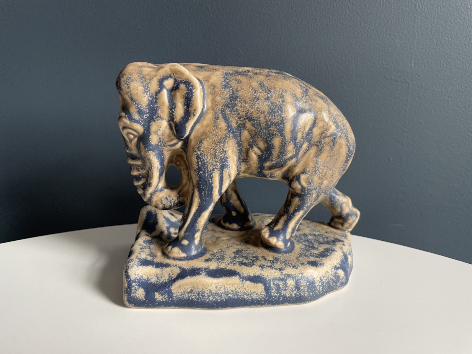 Rare 1922 Rookwood Pottery Elephant Figurine Blue & Beige Experimental Glaze