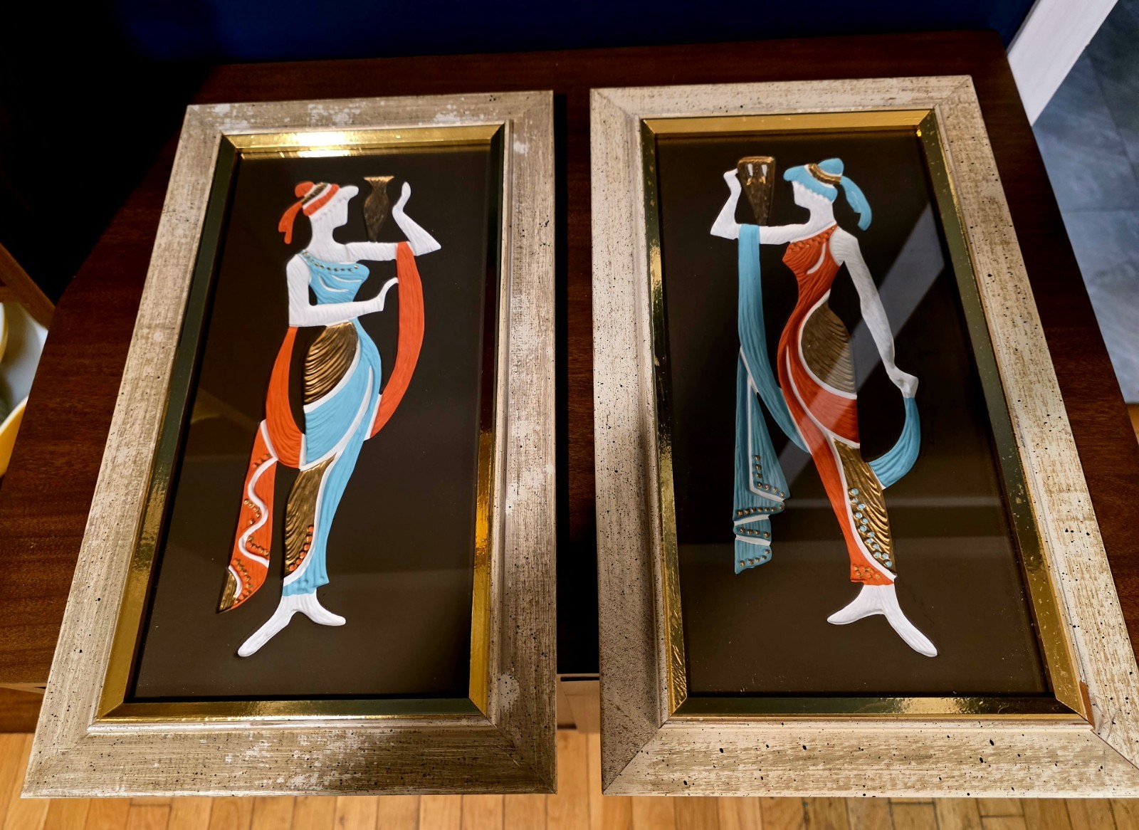 VTG Mid Century Turner Wall Accessory Grecian Figures Framed Art Pair 7x14 MCM