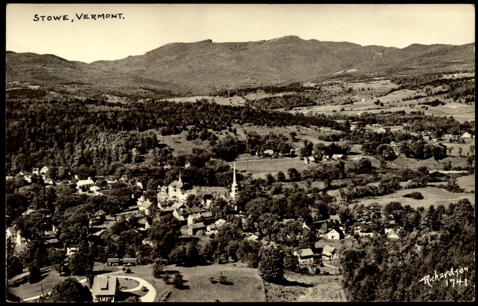 RPPC Postcard VT Stowe Vermont Aerial Birdseye View c1950s F1