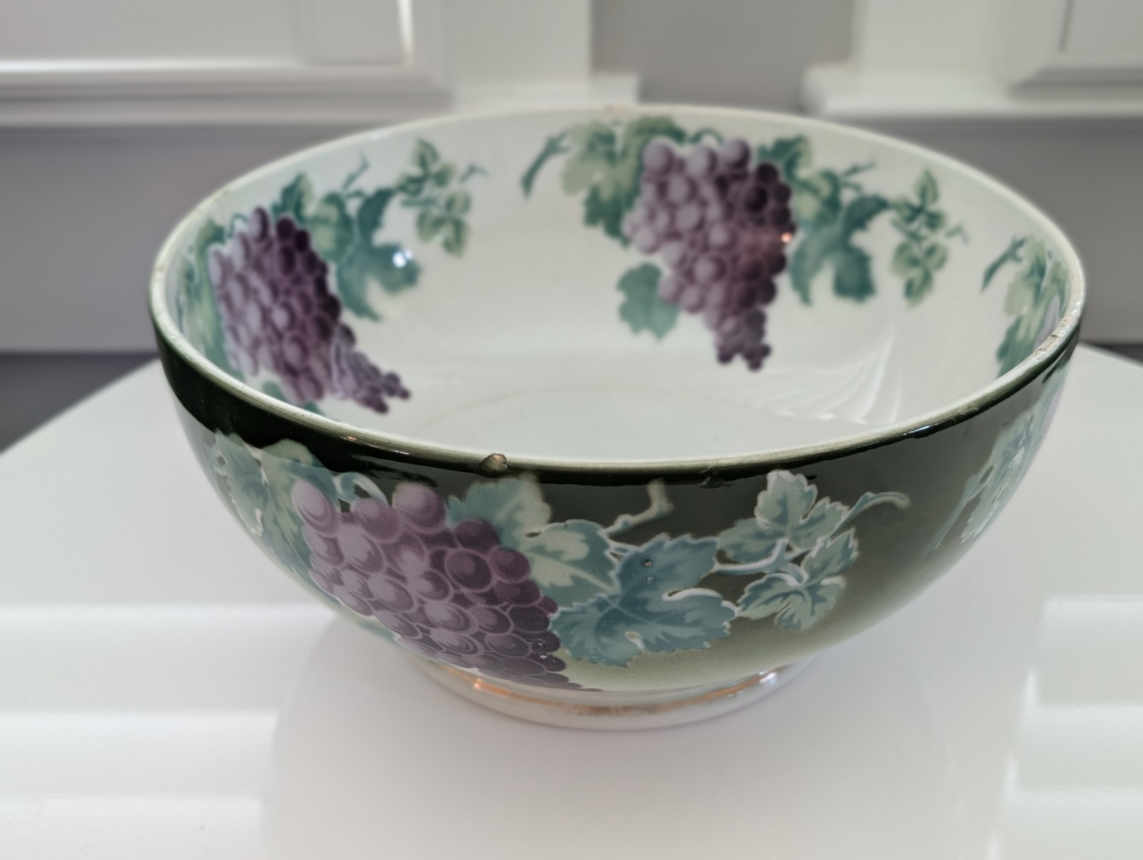 Antique K&G Luneville France Grape Harvest Punch Bowl Keller & Guérin Faience 10