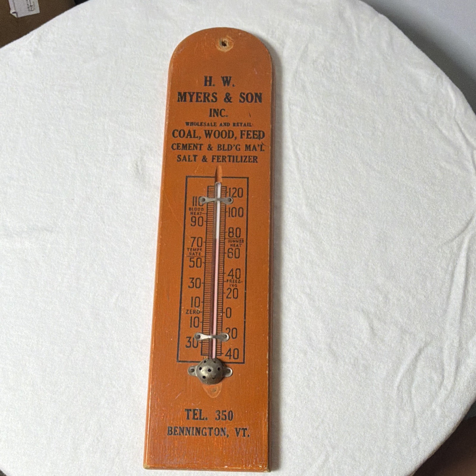 Vintage wooden 1920s H. W. Myers & Son Inc Advertising Thermometer Bennington VT Vintage wooden 1920s H. W. Myers & Son Inc Advertising Thermometer Bennington VT