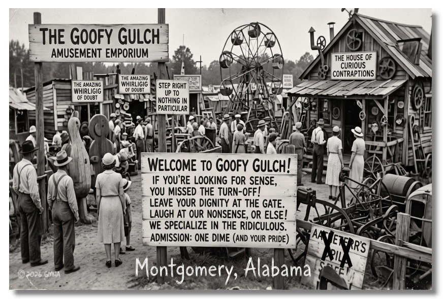 Vintage‑STYLE  ART 1930s RPPC-THE GOOFY GULCH-MONTGOMERY, ALABAMA-FAUX PHOTO