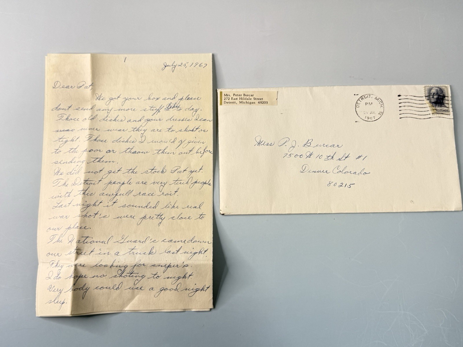 1967 Detroit Race Riots Eyewitness Letter National Guard Snipers Original