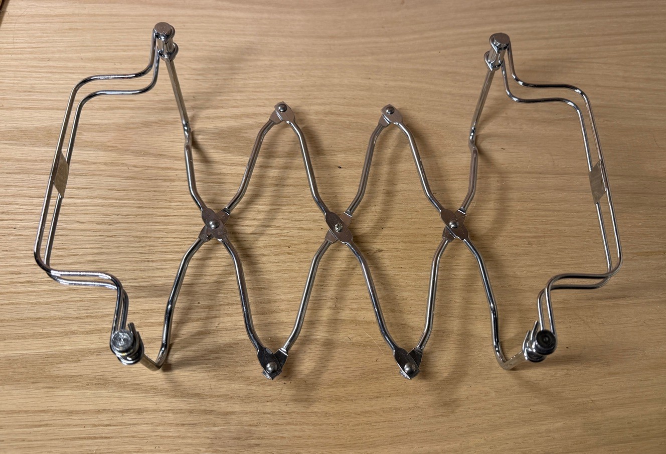 Vintage Expandable Chrome Casserole Carrier Trivet Accordion Folding 