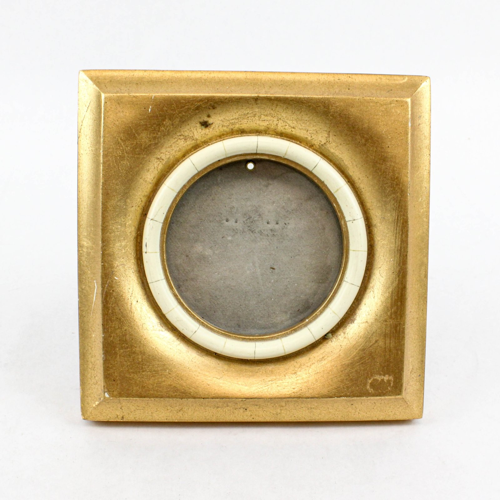 Vintage Terragraphics 8x8 Square Frame Gold Leaf White Border Circular Opening
