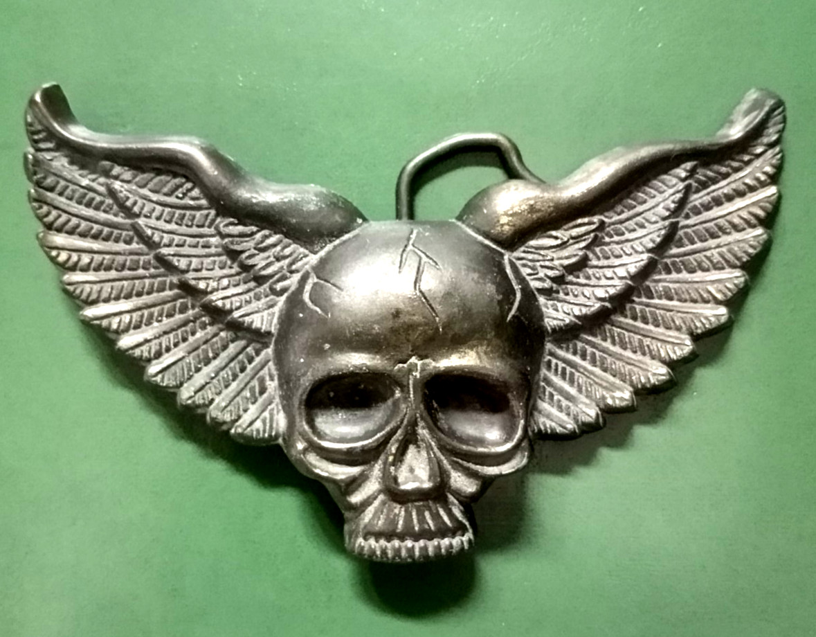 Vtg 70s Brass MBCI Skull Wings Motorcycle Bikers Big Bad 4\ Vtg 70s Brass MBCI Skull Wings Motorcycle Bikers Big Bad 4\