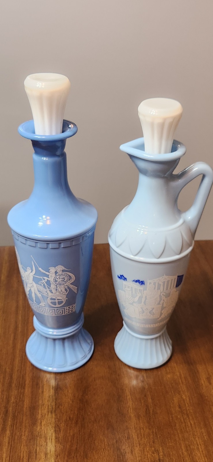 Vtg Jim Beam Blue Milk Glass Decanter Pair 1960 Chariot 1961 Greek Philosophers Vtg Jim Beam Blue Milk Glass Decanter Pair 1960 Chariot 1961 Greek Philosophers
