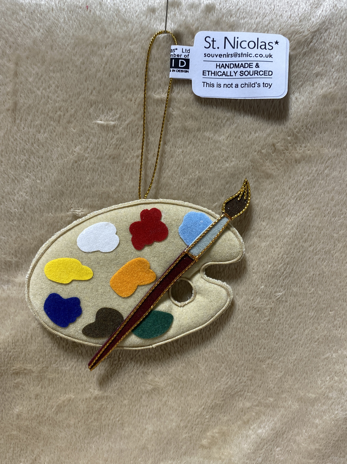 St. Nicolas Embroidered  Artist Palette Ornament 3.5x3”.  #4584 PL. NEW