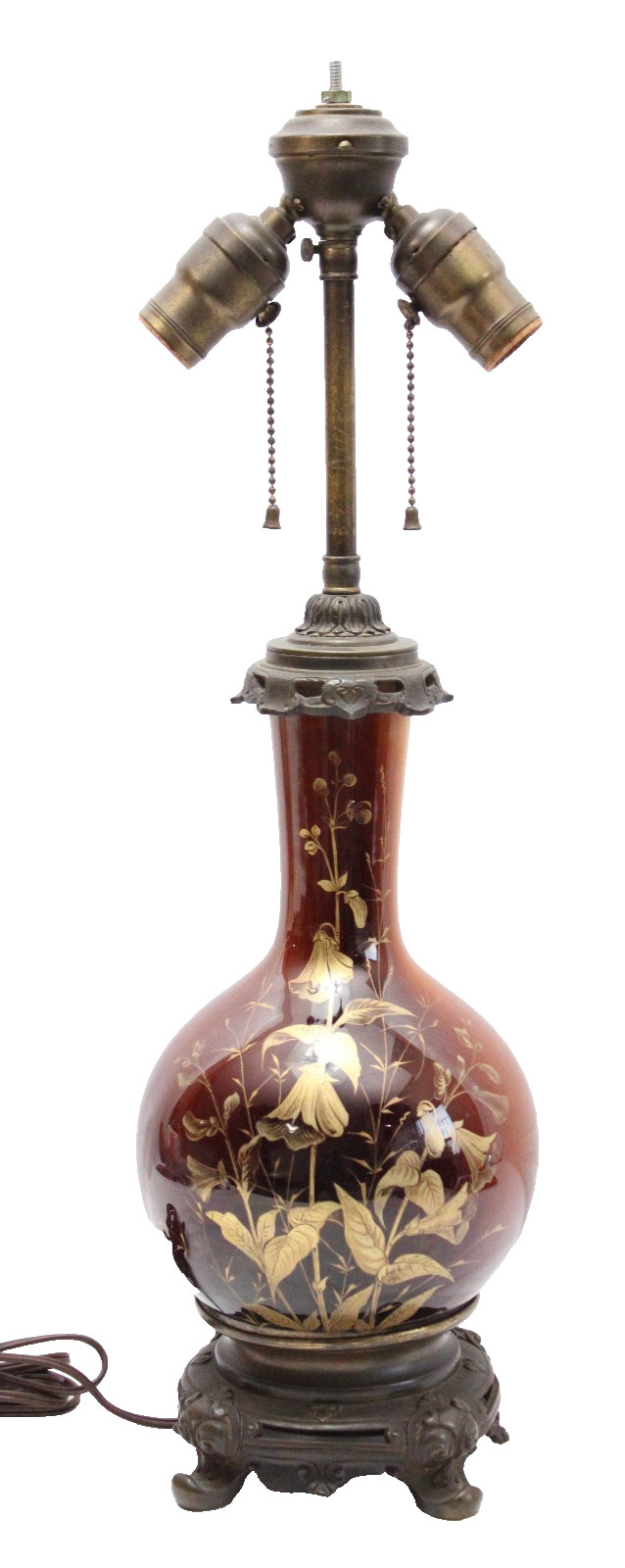 Antique Chinese Oxblood Porcelain Vase Lamp Gilt Sang de Boeuf 22