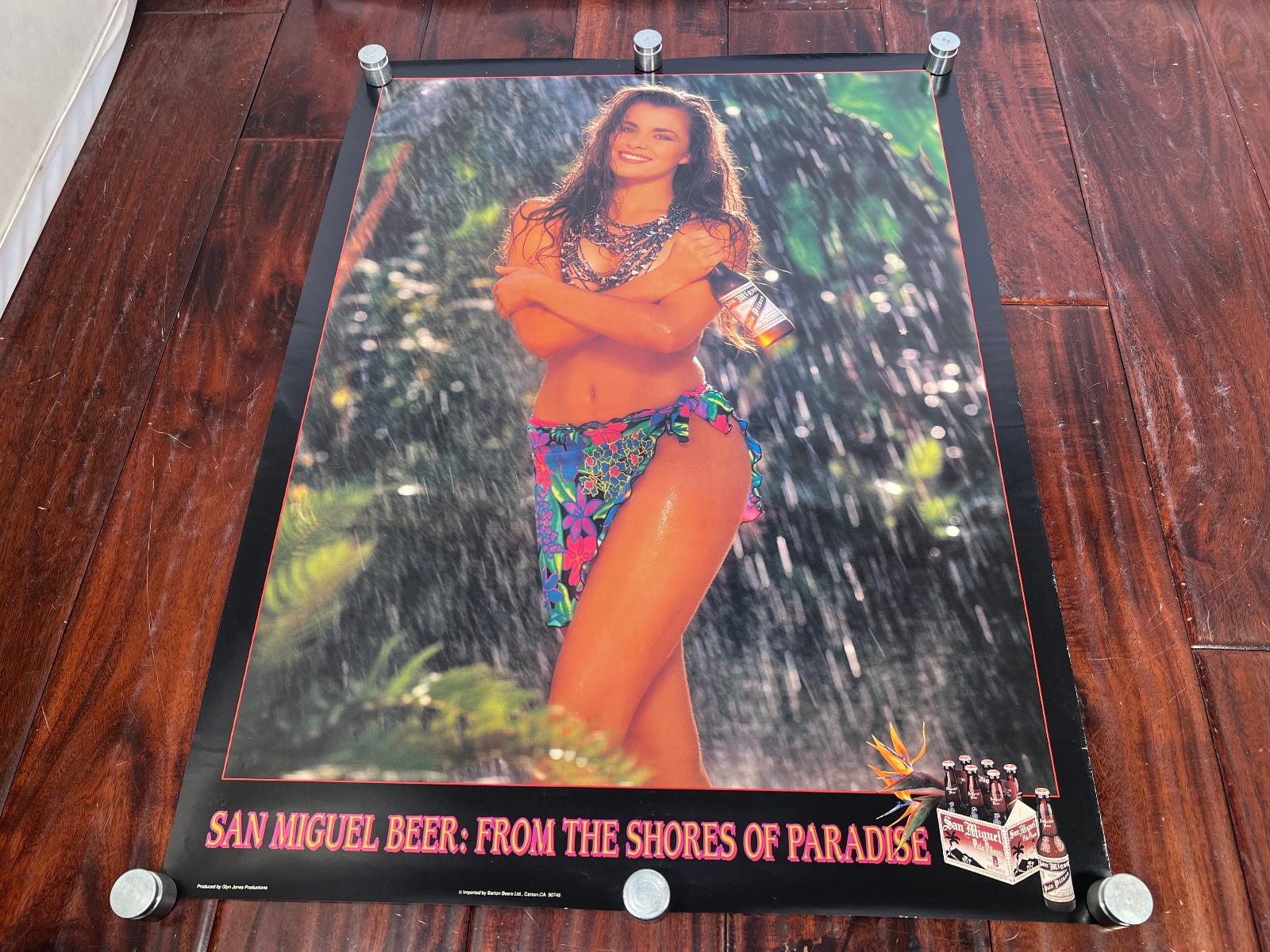 Vintage 80\'s San Miguel Beer Advertising Promo Shores of Paradise Pinup Poster