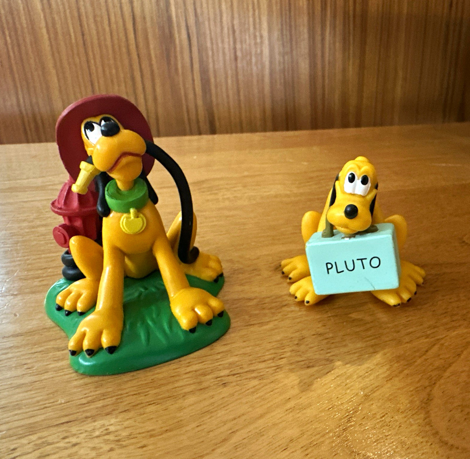 Disney Pluto Figurine Lot (2) Fireman Fire Hydrant & Railroad Luggage Suitcase