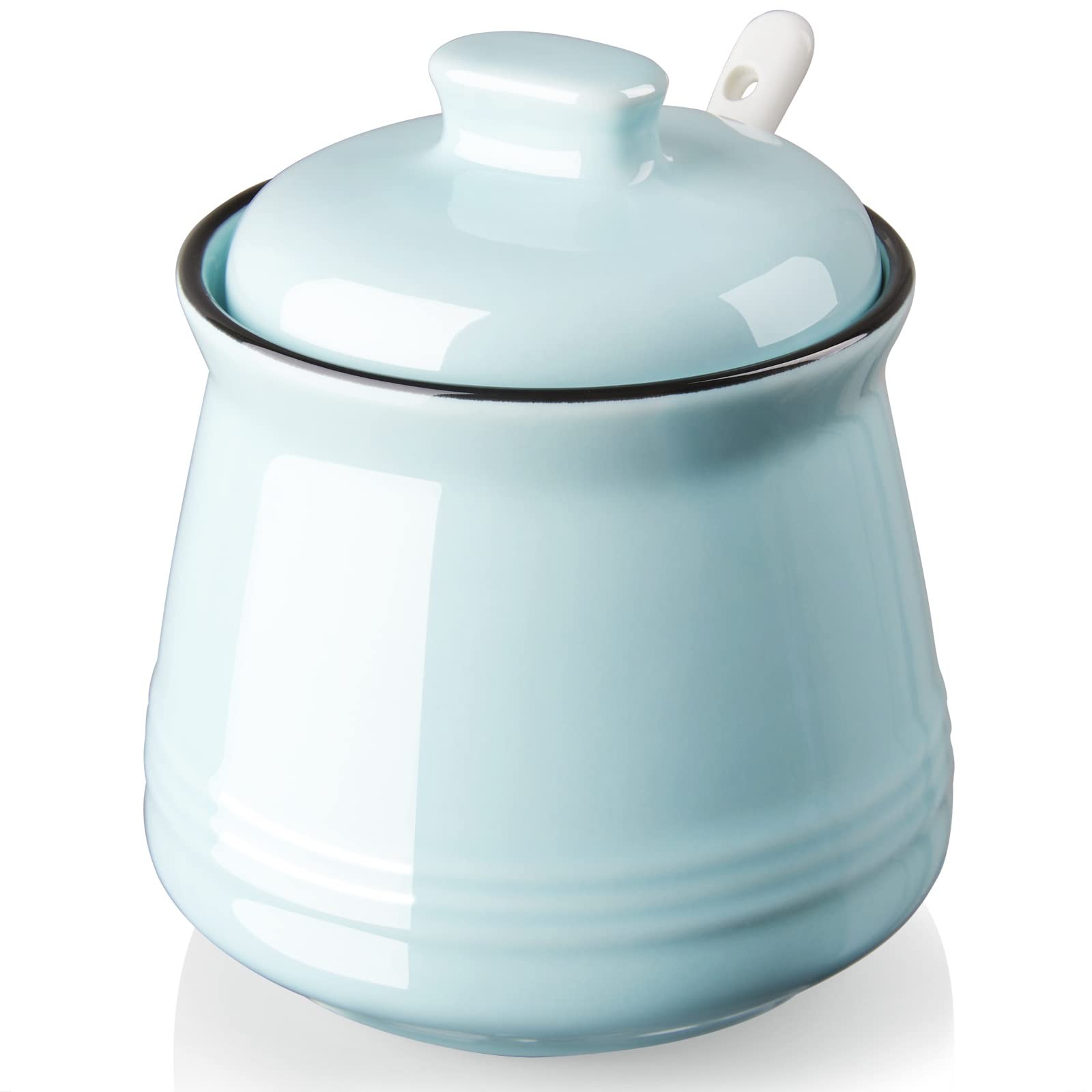 DAYYET Sugar Bowl with Lid and Spoon, 12 oz Ceramic Small, Turquoise DAYYET Sugar Bowl with Lid and Spoon, 12 oz Ceramic Small, Turquoise