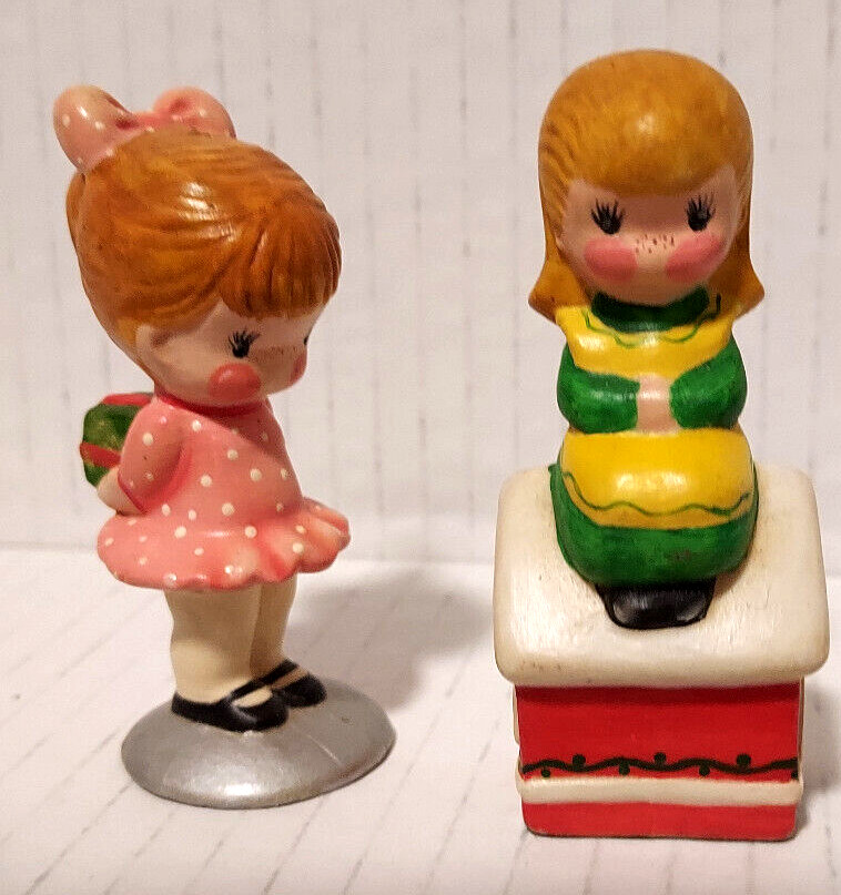 Joan Walsh Anglund Miniature Figurine Set Girl w/ Present & Schoolhouse Girl