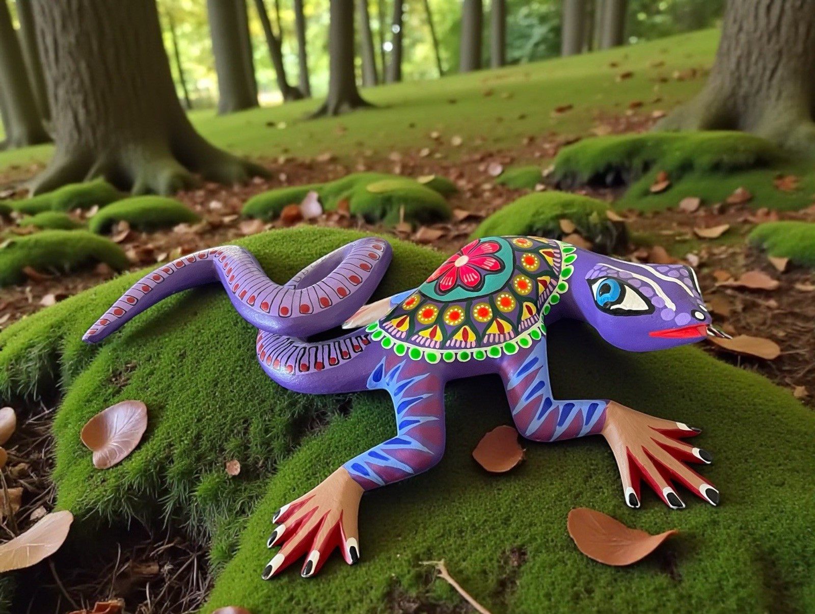 Oaxacan Alebrije Large Lizard Iguana Copal Wood Carving Multicolor Folk Art Oaxacan Alebrije Large Lizard Iguana Copal Wood Carving Multicolor Folk Art