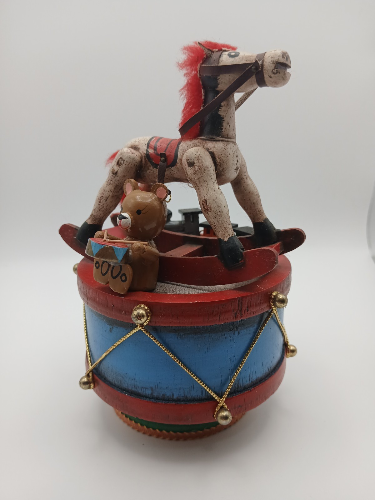 Enesco  Christmas Music Box  Rocking Horse Train Teddy Bear Working  Vintage