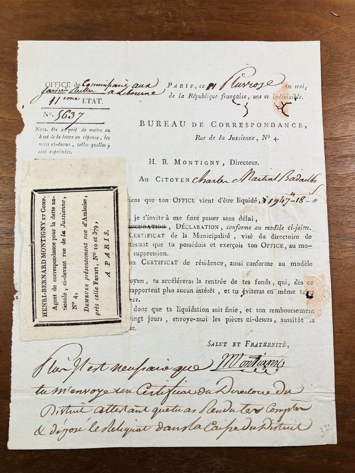 Libourne in 1795 Family Montigny Badailh French Revolution Autograph