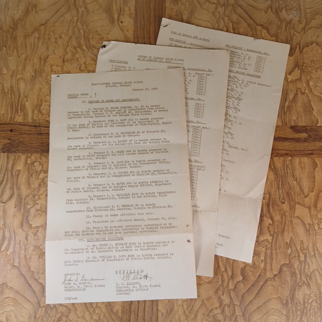 VTG Official 1941 Georgia State Patrol GSP Rank & Assignment Changes / Roster