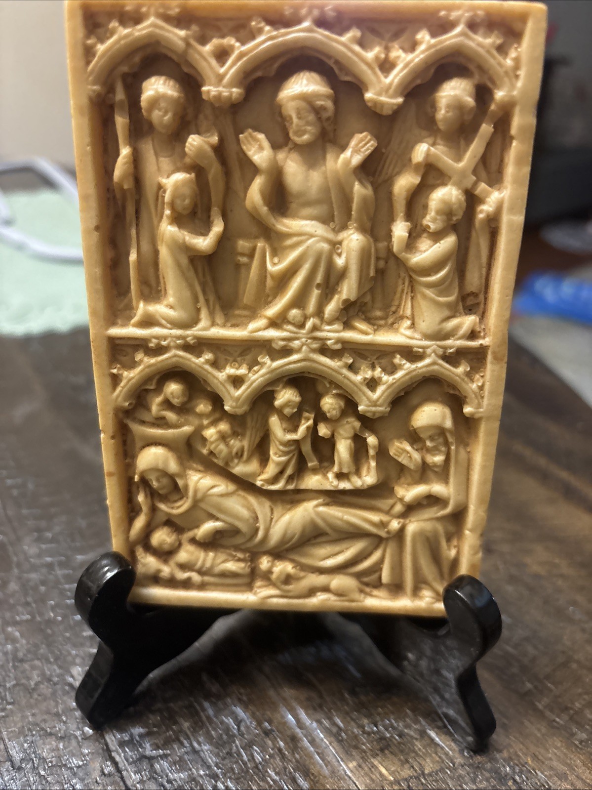 Vintage MMA by Artek Byzantine Style Nativity Scene Faux Ivory Resin Plaque