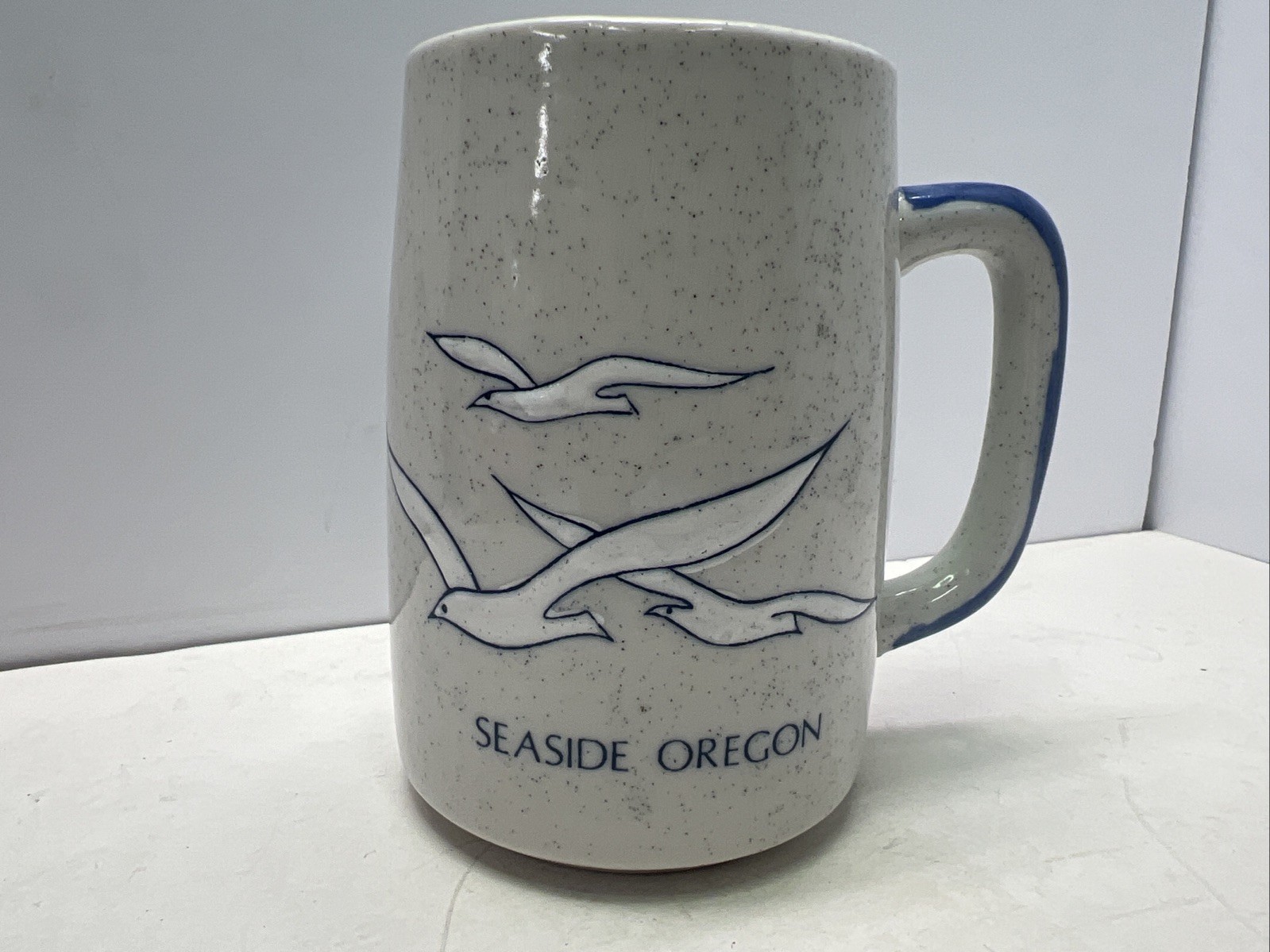 VTG Otagiri Style Seaside Oregon Seagull Mug Speckled Stoneware Blue Handle