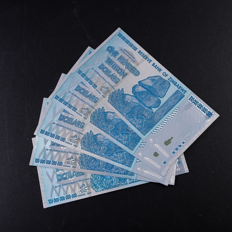 LOT 10 PCS, Zimbabwe\'s 100 Trillion Silver Foil Fantasy Banknotes/UNC/FREE SHIP