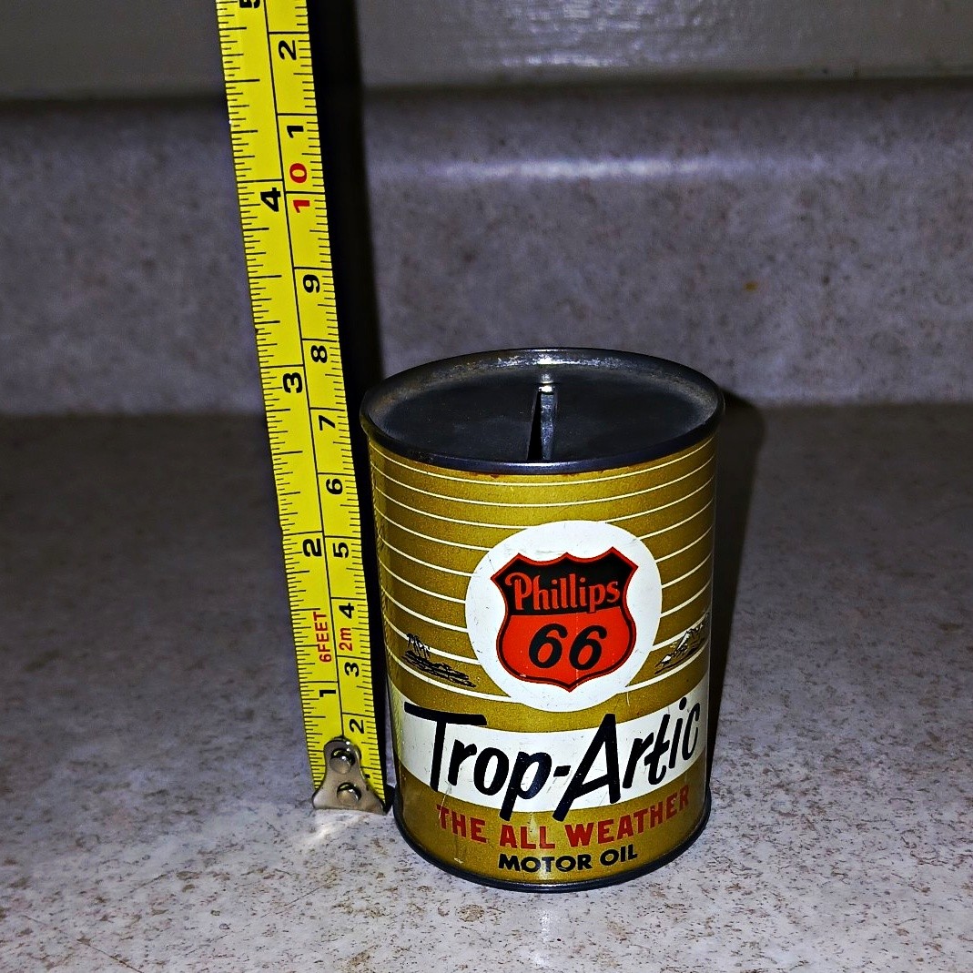 VINTAGE 1950s Phillips 66 Trop Artic Motor Oil Can Mini Sample Coin Bank GasSign