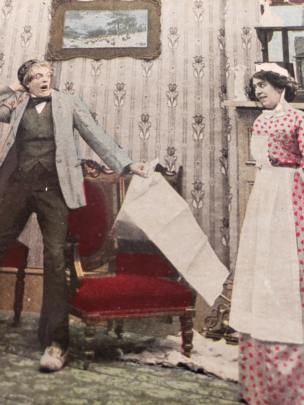 C 1919 Man Shocked by Nurse Says He is Father of Twins Comic Victorian Postcard C 1919 Man Shocked by Nurse Says He is Father of Twins Comic Victorian Postcard