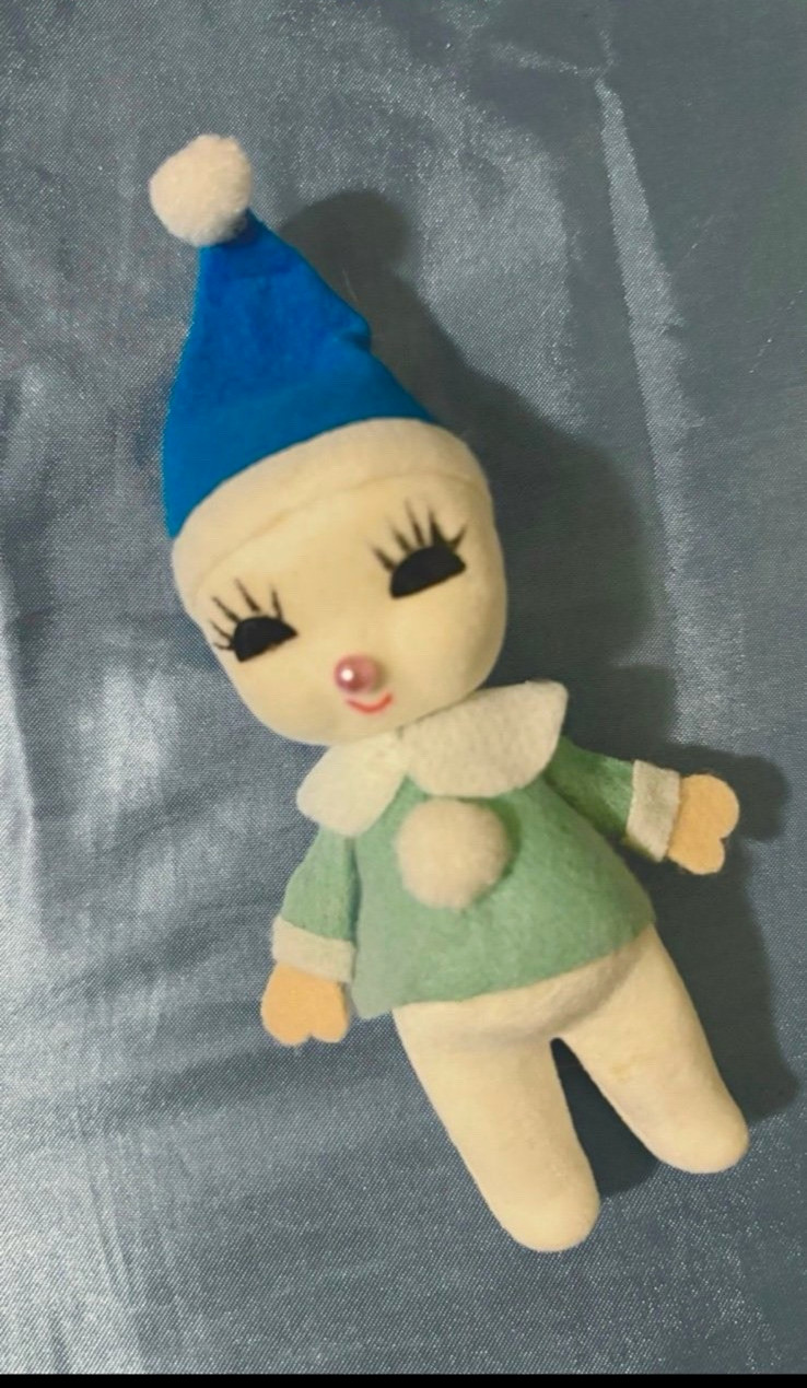 VINTAGE CHRISTMAS FLOCKED FOAM SNOWBABY SNOWMAN DECORATION PIXIE ELF JAPAN 1960s