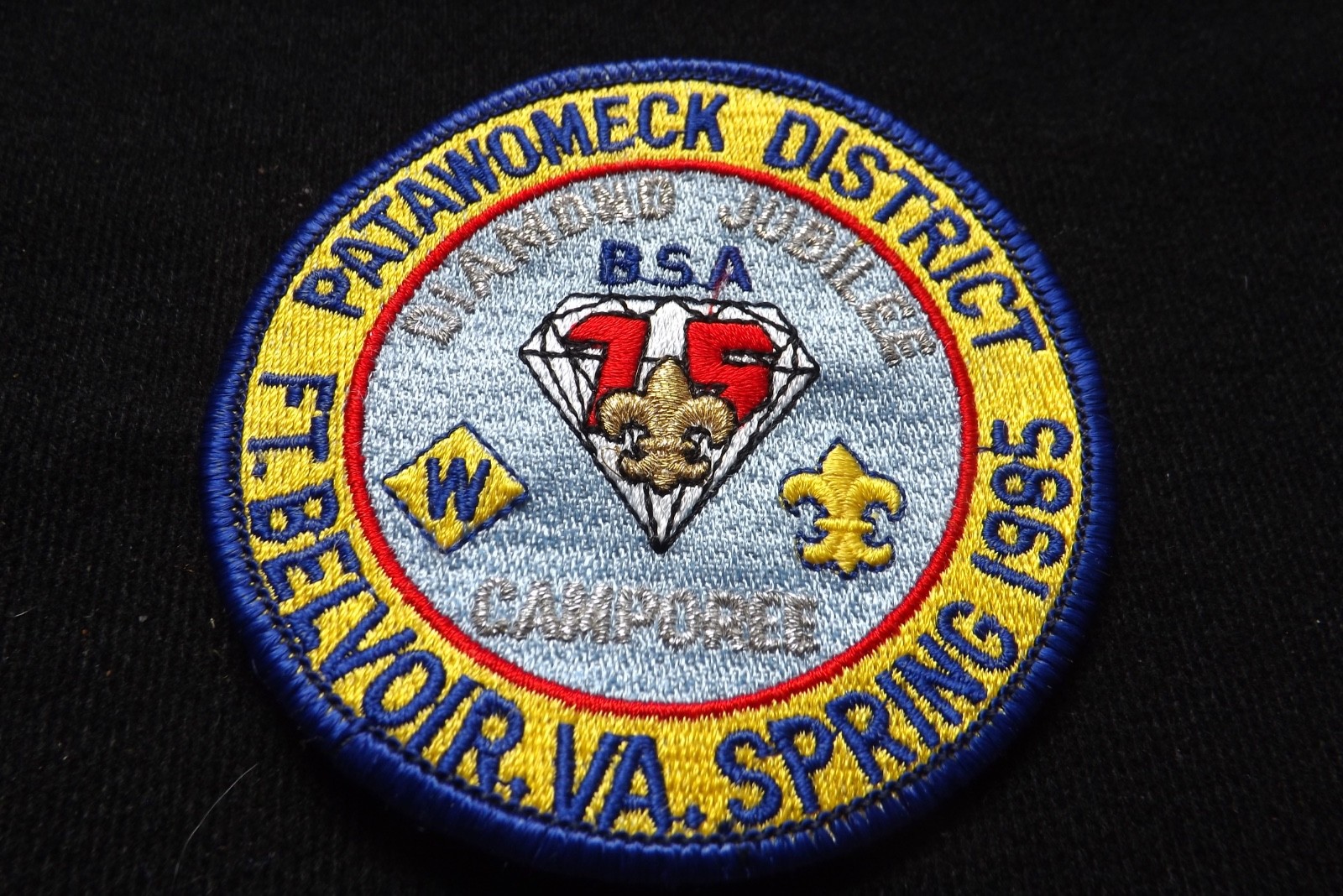 1985 BSA Diamond Jubilee 75th Patawomeck District NCAC Virginia Camporee Patch 1985 BSA Diamond Jubilee 75th Patawomeck District NCAC Virginia Camporee Patch