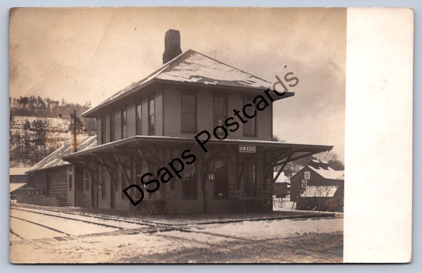 K58/ Owego New York RPPC Postcard c1910 Railroad Depot Station 54 K58/ Owego New York RPPC Postcard c1910 Railroad Depot Station 54