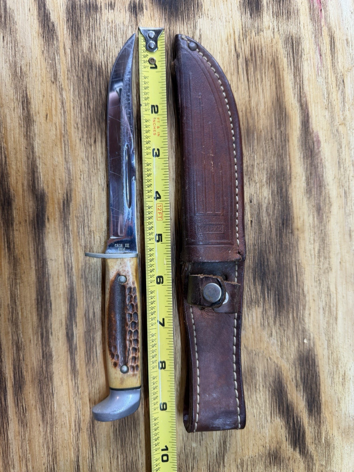 Vintage 1965-1969 Case XX USA Fixed Blade Stag Hunting Knife & Sheath No-Stamp