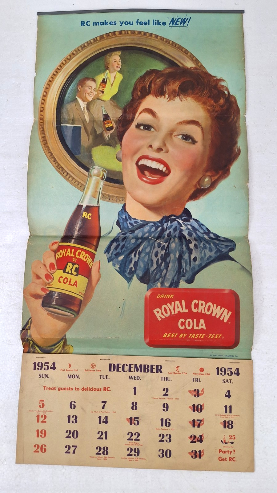 1954/55  RC Royal Crown Cola Original Full Pad 13 Month Calendar 24\