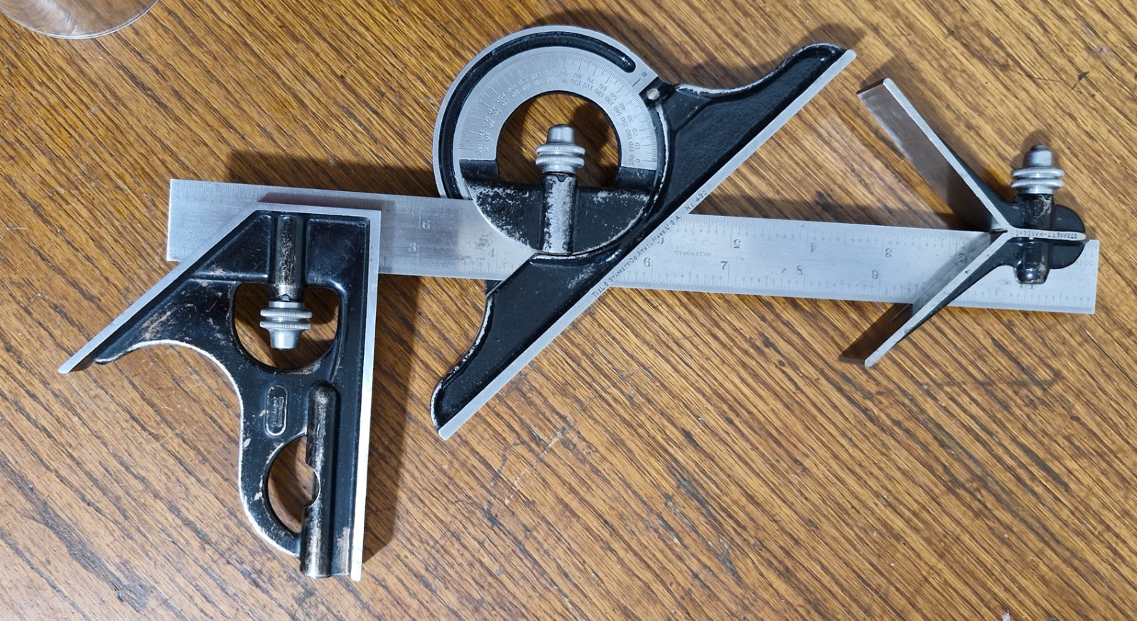 Vintage Starrett 4-Piece Combination Square Set No 490 Protractor 12