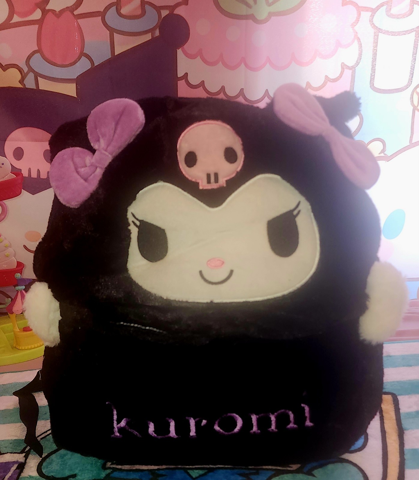 Kuromi Plush Backpack Kawaii Purple Bow Black Fluffy Goth Bag Cosplay kawaii 