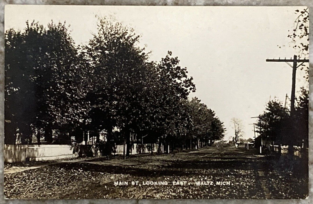 Main Street Looking East Waltz Michigan Small Town View 1913 Postcard RPPC 1236 Main Street Looking East Waltz Michigan Small Town View 1913 Postcard RPPC 1236