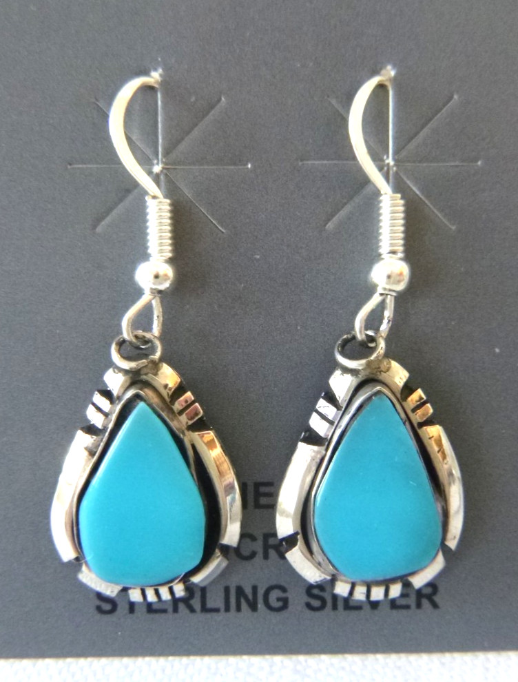 NWT Navajo Calvin Spencer Turquoise 1.5 Drop Earrings  925 Sterling Silver