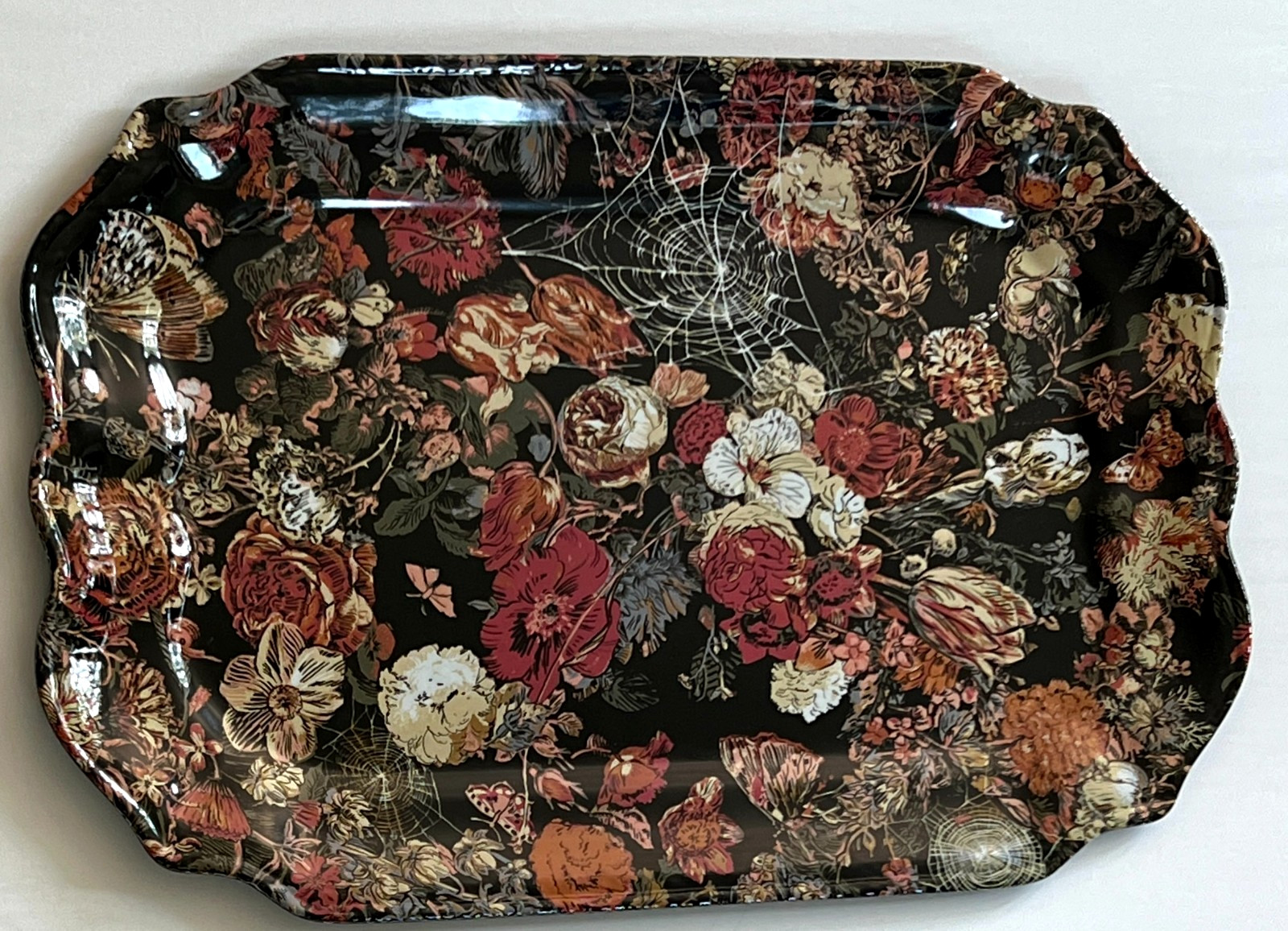 NWT Target Threshold Goth Halloween Floral Spiderweb Black Patterned Tray