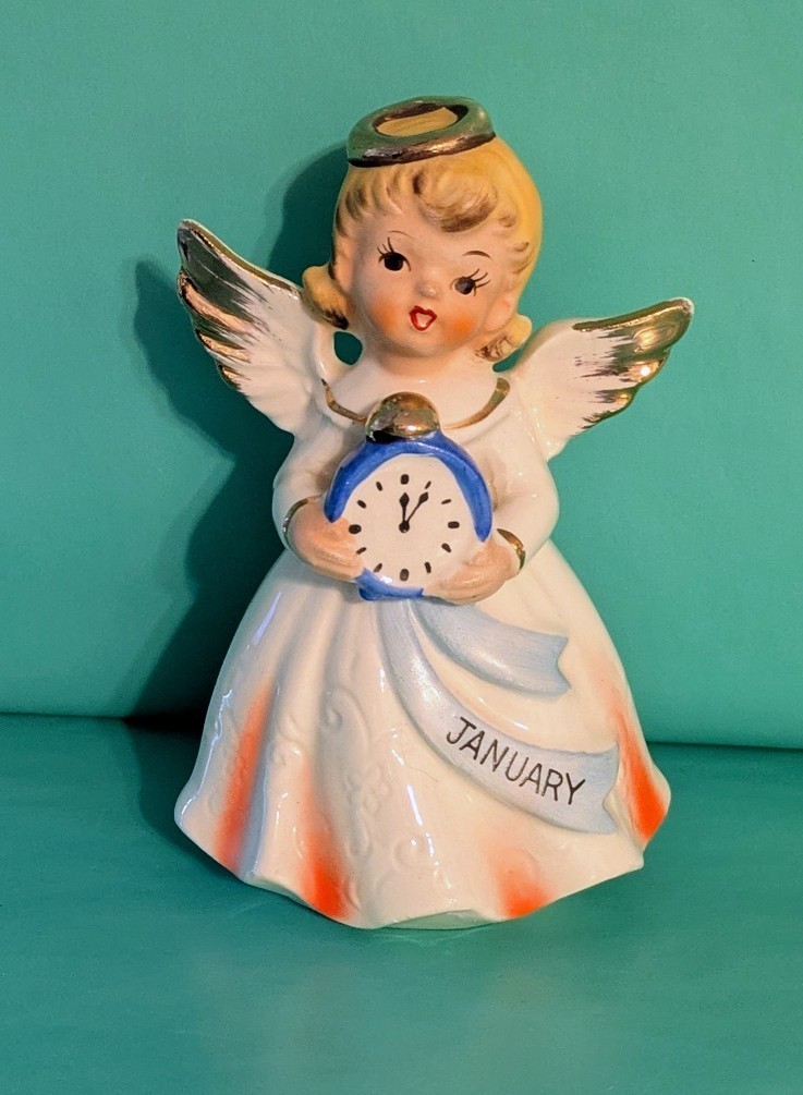 Vintage January Angel Christmas Birthday Nippon 1960's No Chips Clock New Years Vintage January Angel Christmas Birthday Nippon 1960's No Chips Clock New Years