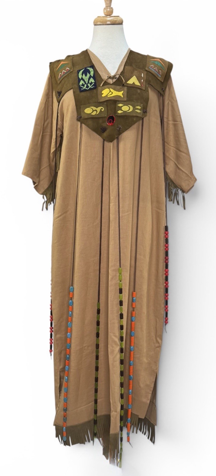 VNTG 50’s CAMP FIRE GIRLS Fringe Beaded Ceremony Dress, W/Book & Beaded Headband