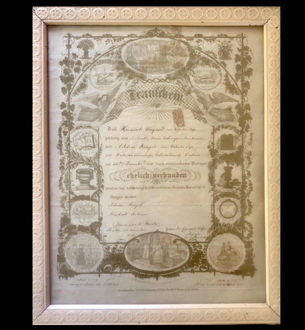 Antique Framed Marriage Wedding Certificate German Trauschein 1871 New York Antique Framed Marriage Wedding Certificate German Trauschein 1871 New York