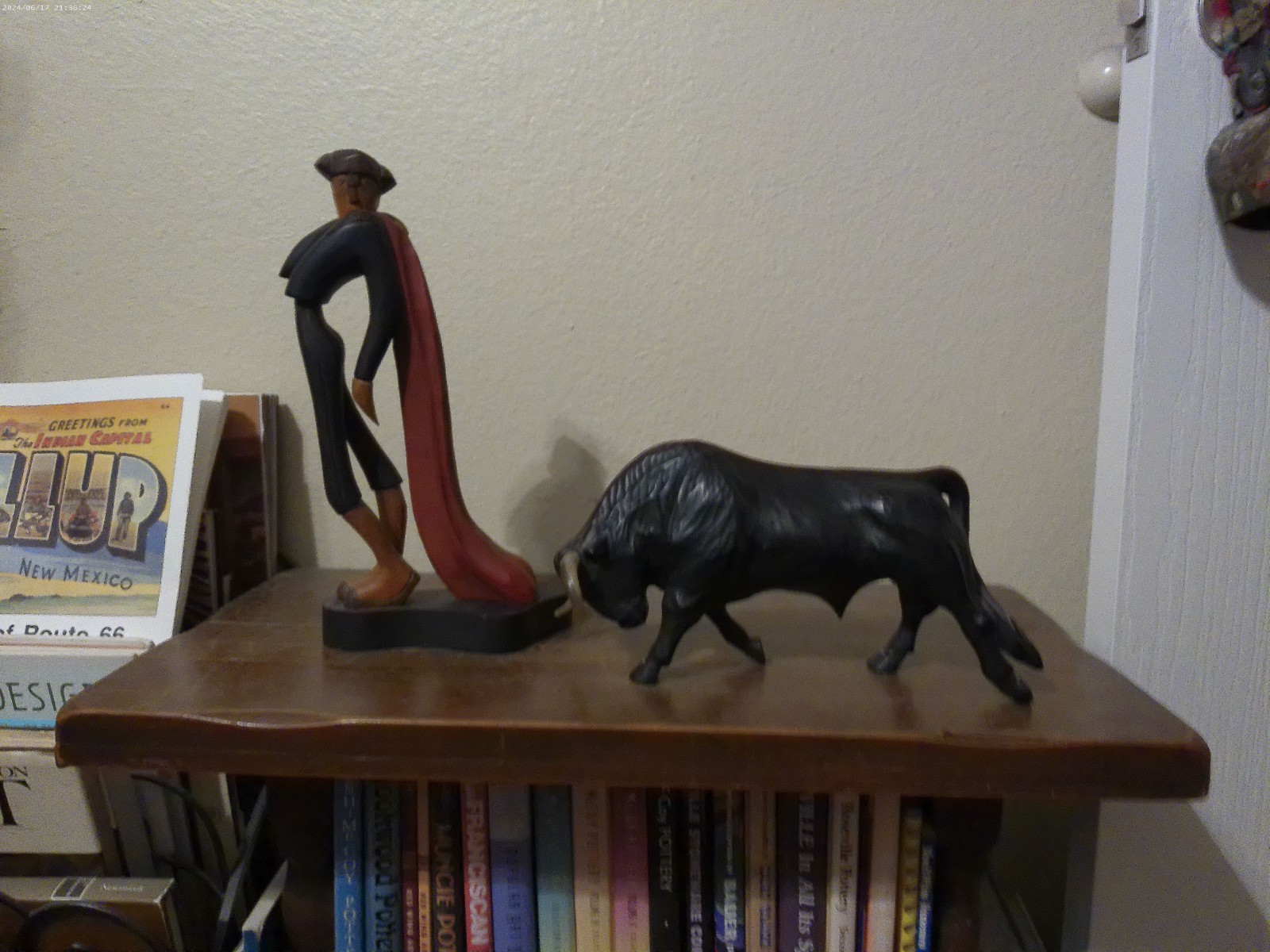 Vintage Collectible Mexican Folk Art J. Pinal Signed Wood Bullfighter and Bull Vintage Collectible Mexican Folk Art J. Pinal Signed Wood Bullfighter and Bull