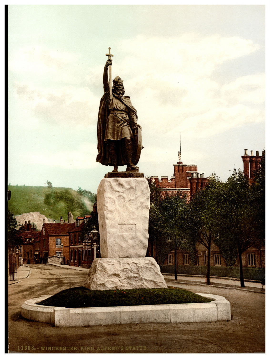 England. Winchester. King Alfred’s Statue. Vintage photochrom by P.Z, Photoch