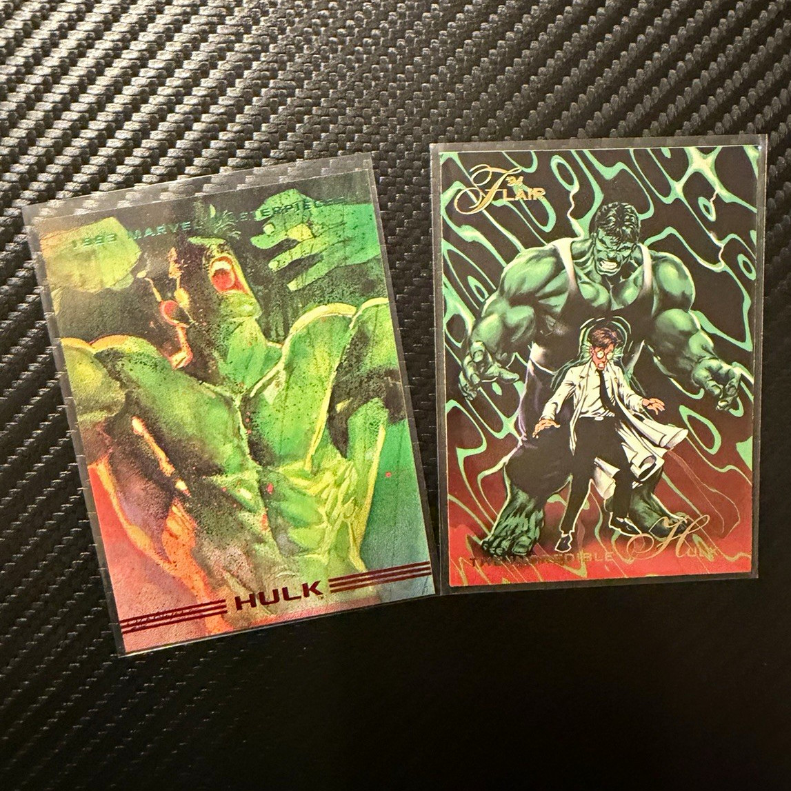 Masterpieces Marvel 1993 Fleer Flair Hulk 2-Card Lot Origin of Incredible Hulk Masterpieces Marvel 1993 Fleer Flair Hulk 2-Card Lot Origin of Incredible Hulk
