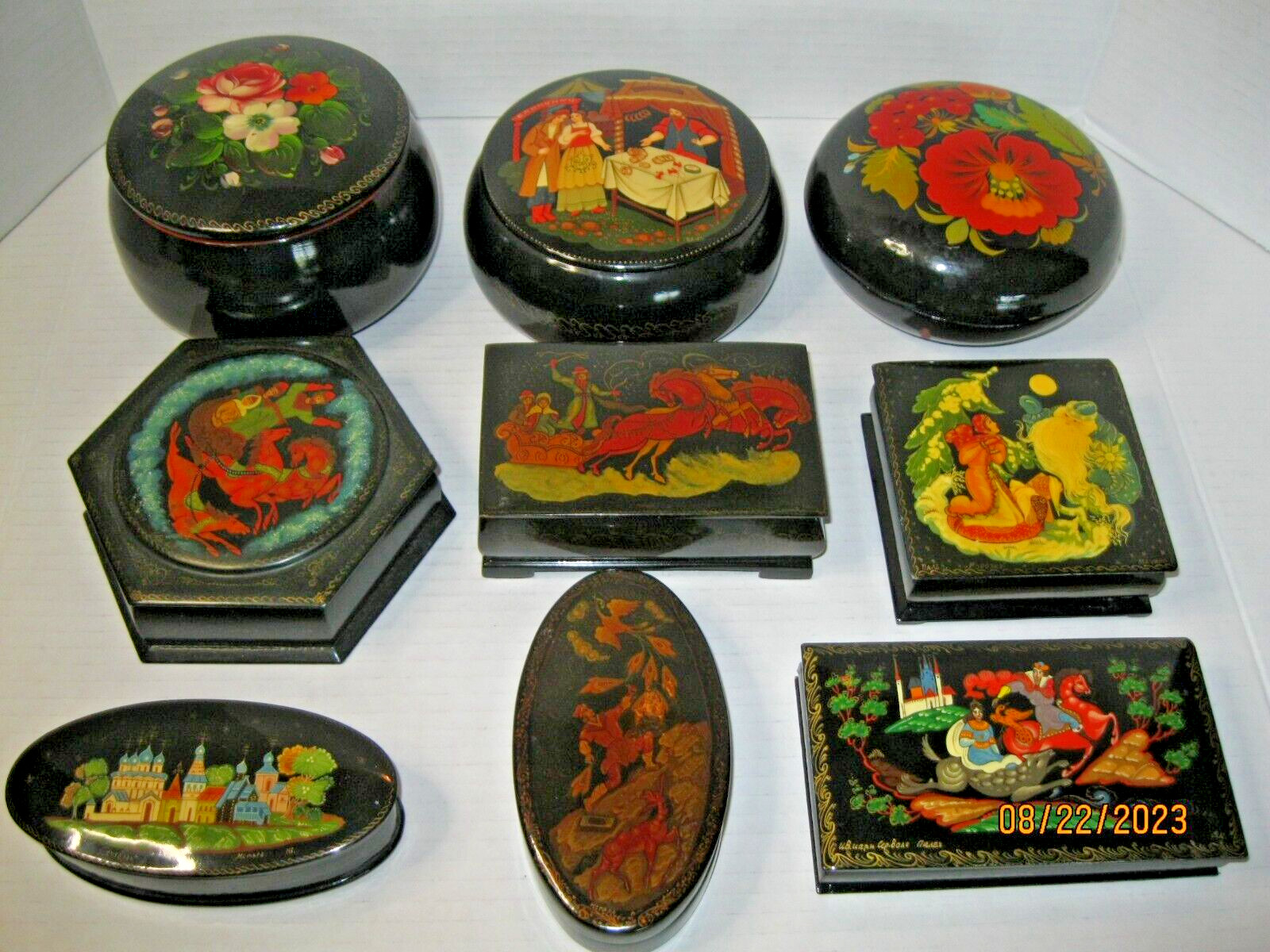 Beautiful Vintage Russian Lacquer Boxes Hand Painted & Signed Lot