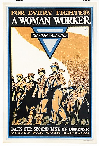 Original WWI US YWCA Poster - For every fighter a woman worker Original WWI US YWCA Poster - For every fighter a woman worker