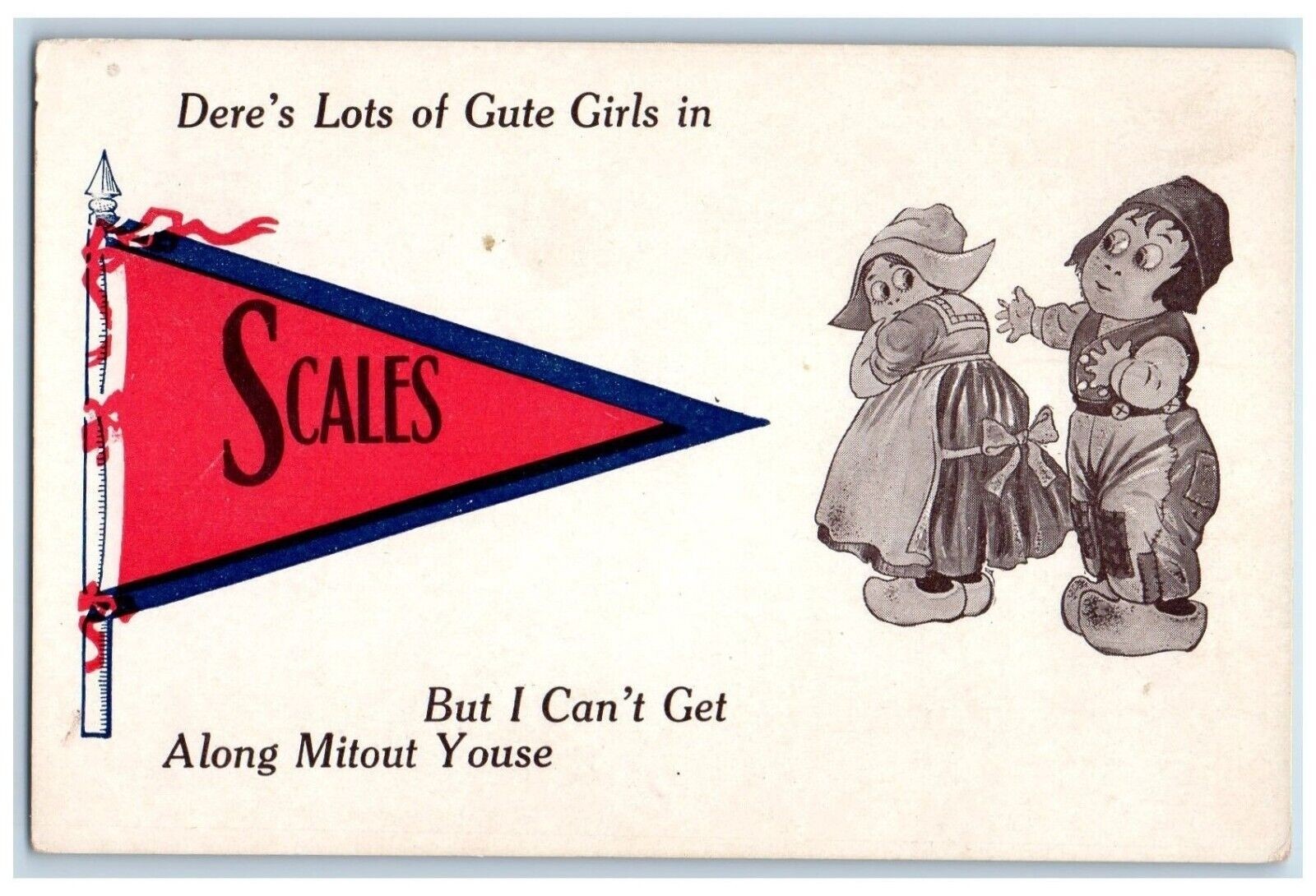 DPO 1904 1909 Scales OK Postcard Dutch Kids Pennant c1910's Unposted Antique DPO 1904 1909 Scales OK Postcard Dutch Kids Pennant c1910's Unposted Antique
